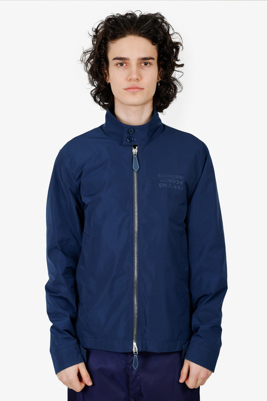 Burberry Navy Logo Print Zip-up Jacket Size S Mens