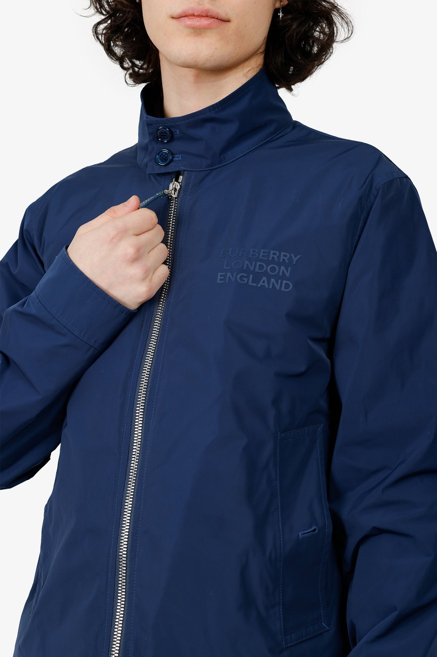Burberry Navy Logo Print Zip-up Jacket Size S Mens