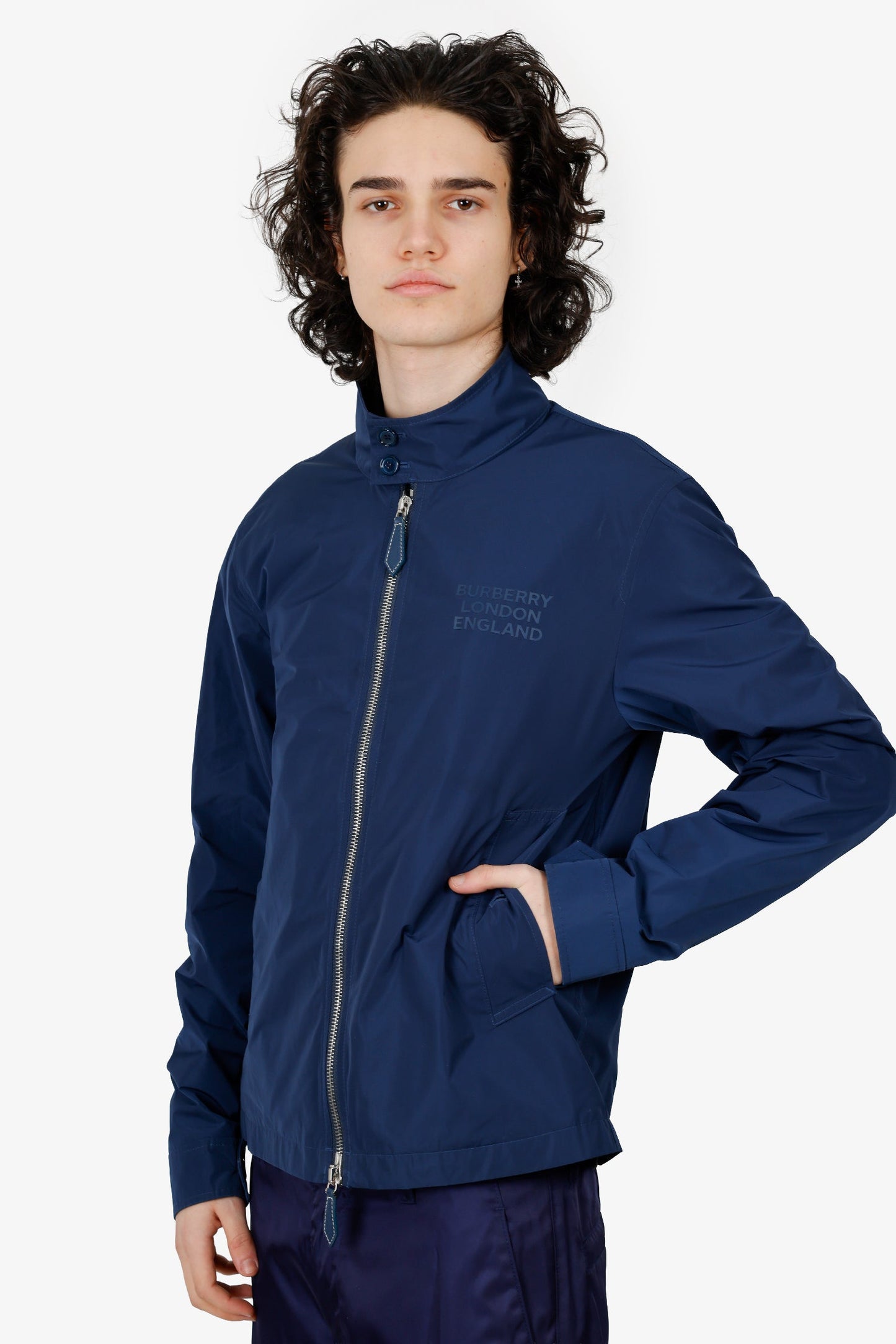 Burberry Navy Logo Print Zip-up Jacket Size S Mens