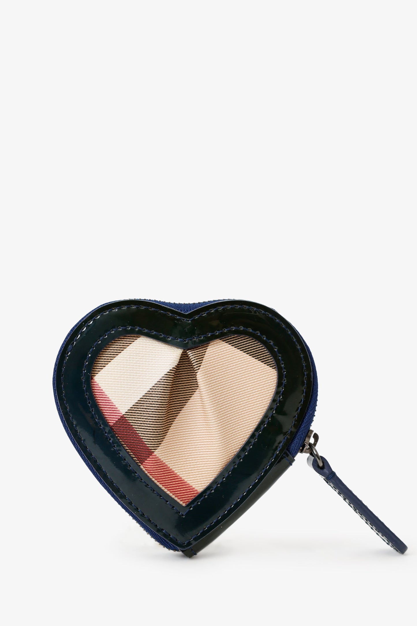 Burberry Black/Beige Patent/Canvas Nova Check Heart Coin Pouch