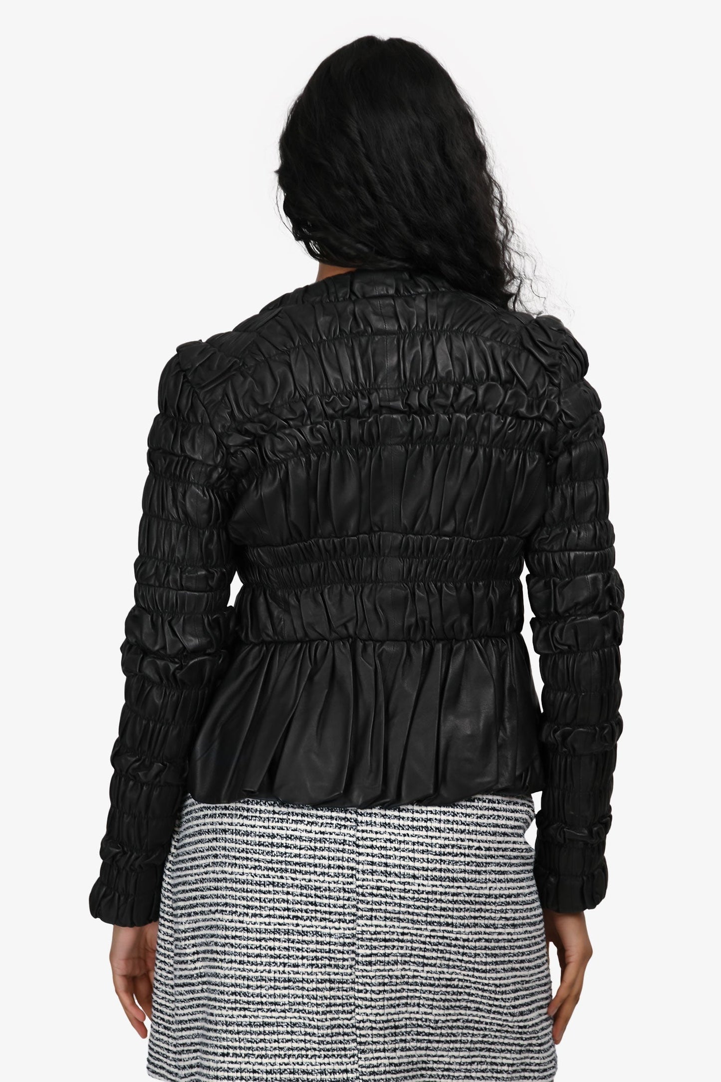 Burberry Prorsum Black Leather Ruched Zip-Up Leather Jacket Size 38