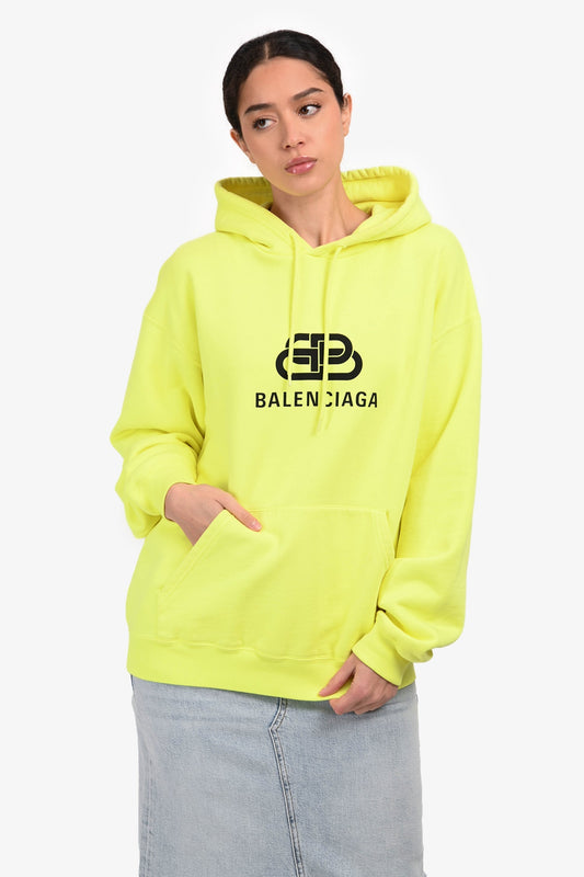 Balenciaga 2019 Yellow Logo Printed Oversize Hoodie Size S