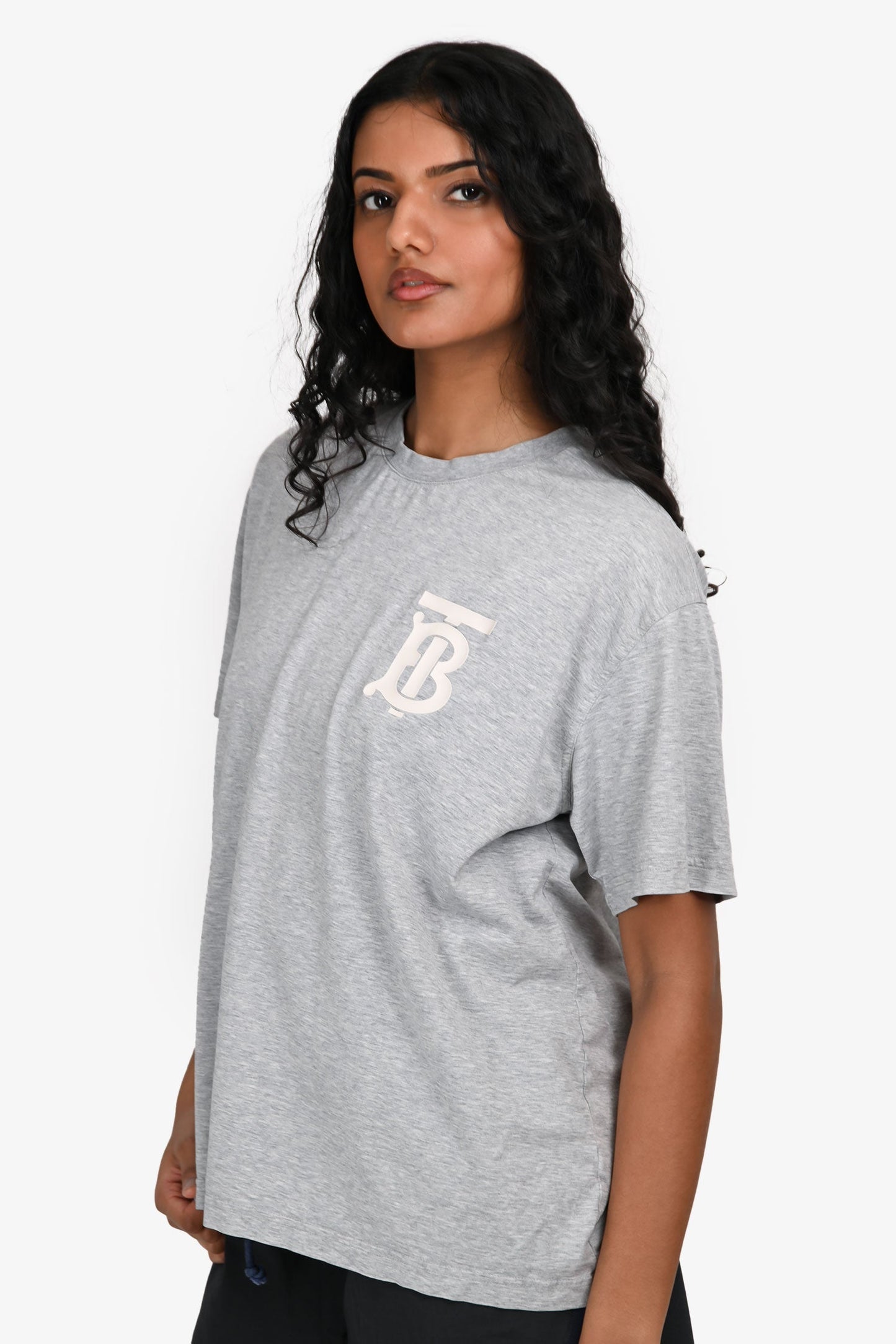 Burberry Grey Cotton 'TB' Logo T-Shirt Size S