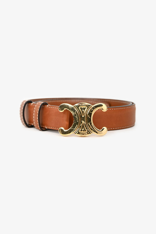 Celine Brown Leather Triomphe Belt Size 80