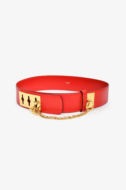 Celine Red Leather 'Collier De Chien' Belt Size 75
