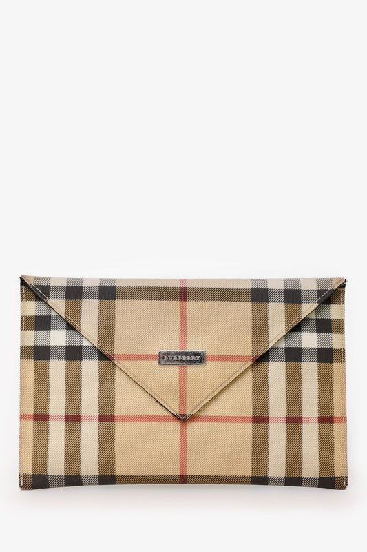 Burberry Nova Check Canvas Envelope Clutch Wallet