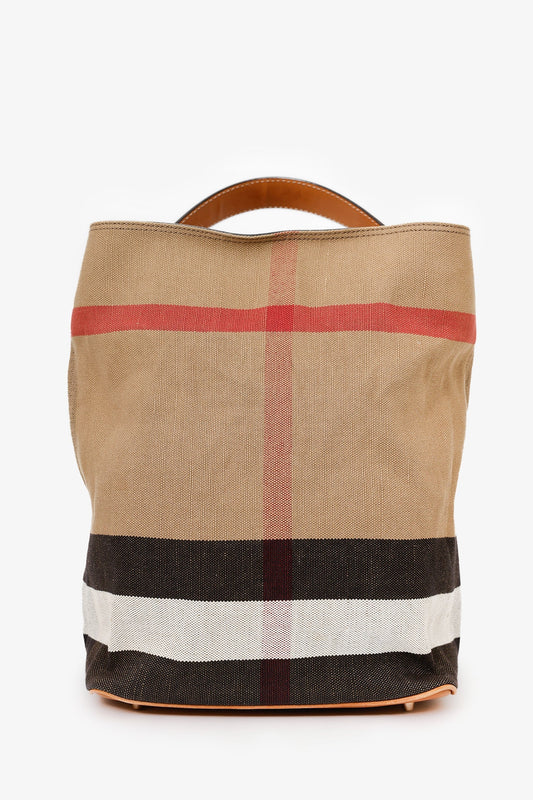 Burberry Brown Ho  Check Canvas Ashby Bucket Bag With Pouch