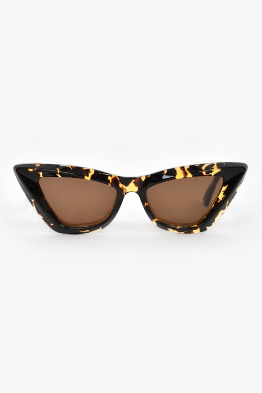 Bottega Veneta Tortoise Shell Angle Acetate Pointed Cat Eye Sunglasses