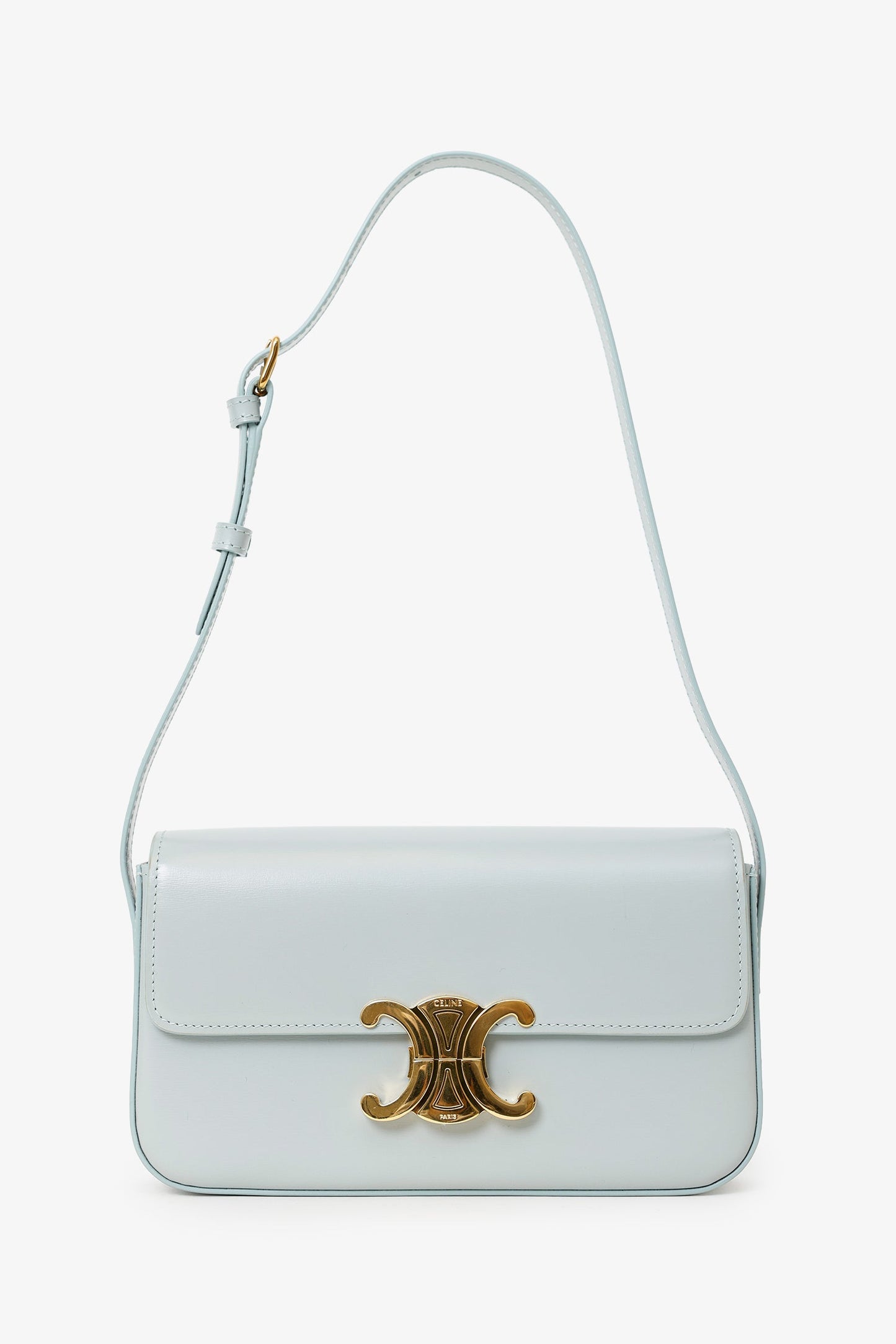 Celine Light Blue Shiny Calfskin Claude Shoulder Bag