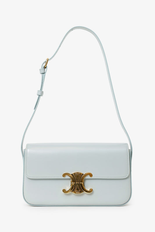 Celine Light Blue Shiny Calfskin Claude Shoulder Bag