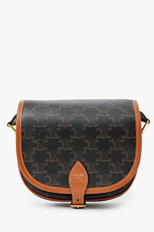 Celine Brown Triomphe Canvas Folco Crossbody Bag