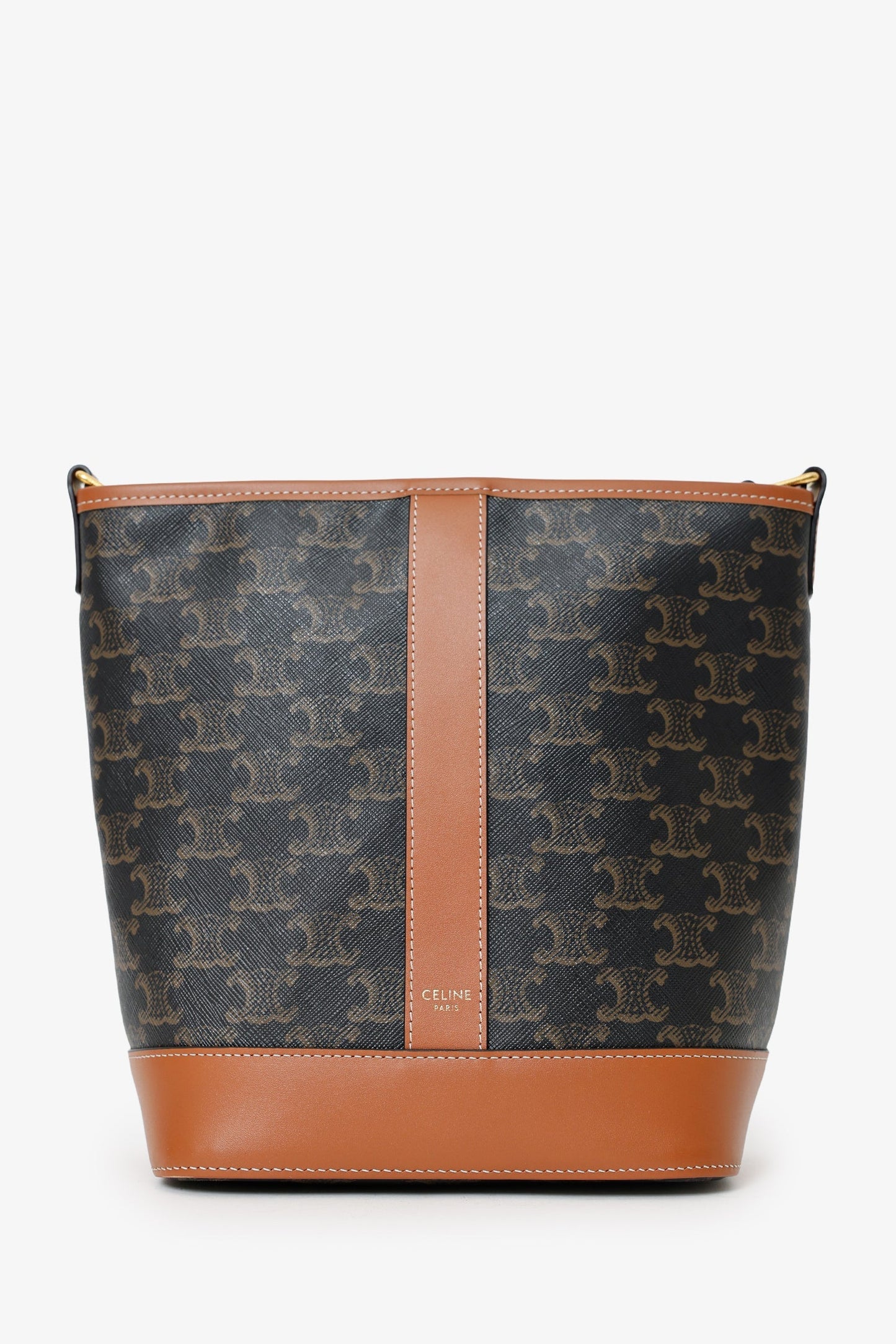Celine Brown Triomphe Canvas Small Bucket Crossbody Bag