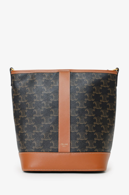 Celine Brown Triomphe Canvas Small Bucket Crossbody Bag