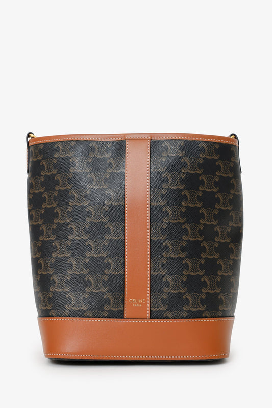 Celine Brown Triomphe Canvas Small Bucket Crossbody Bag