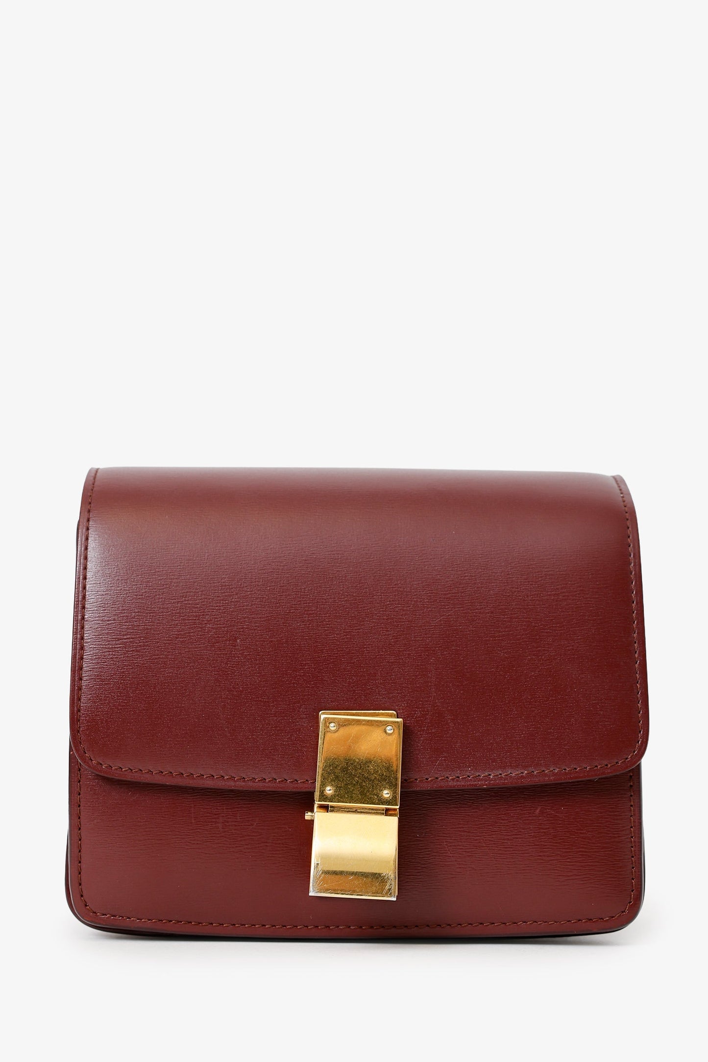 Celine Burgundy Leather Small Box Bag