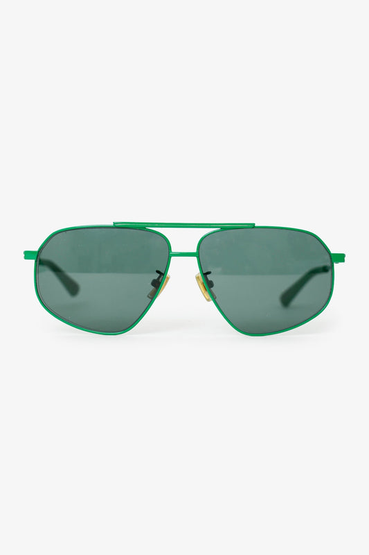 Bottega Veneta Green Metal Frame Aviator Tinted Sunglasses