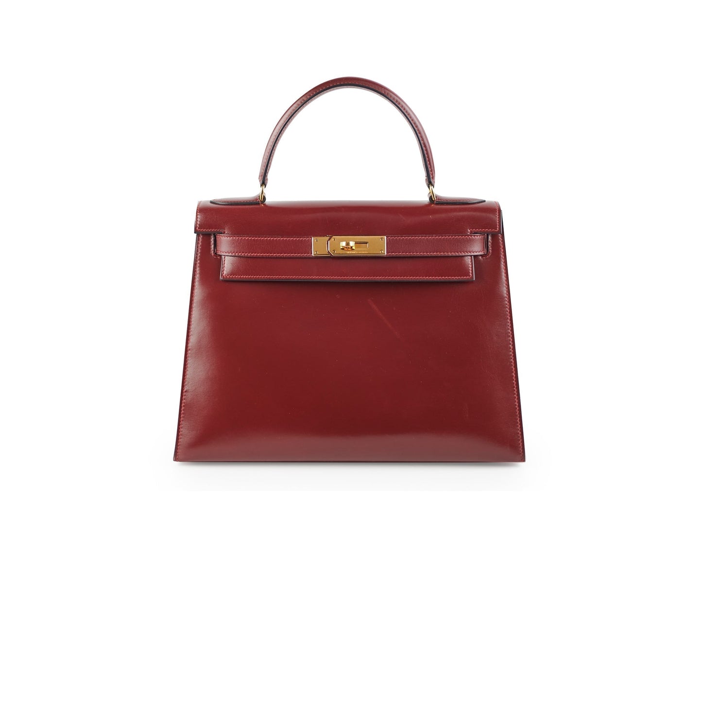 Hermes Vintage Kelly 28 Box Calfskin Burgundy -J Circle 1980