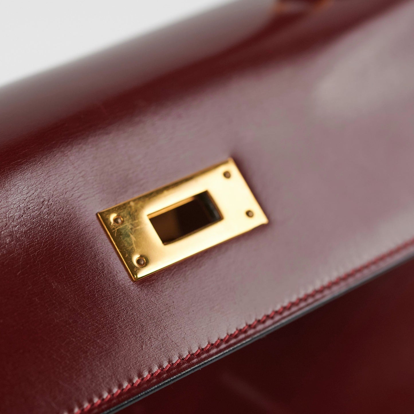 Hermes Vintage Kelly 28 Box Calfskin Burgundy -J Circle 1980