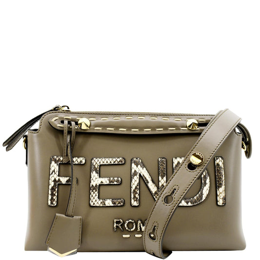 FENDI By The Way Medium Roma Leather Python Printed Elaphe Boston Bag Grey