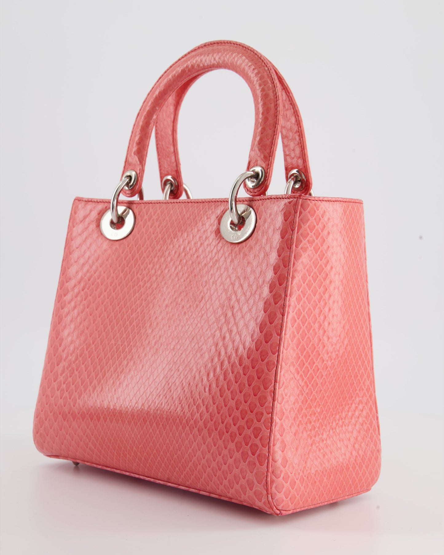 Christian Dior Medium Coral Python Lady Dior Bag with Silver Hardware