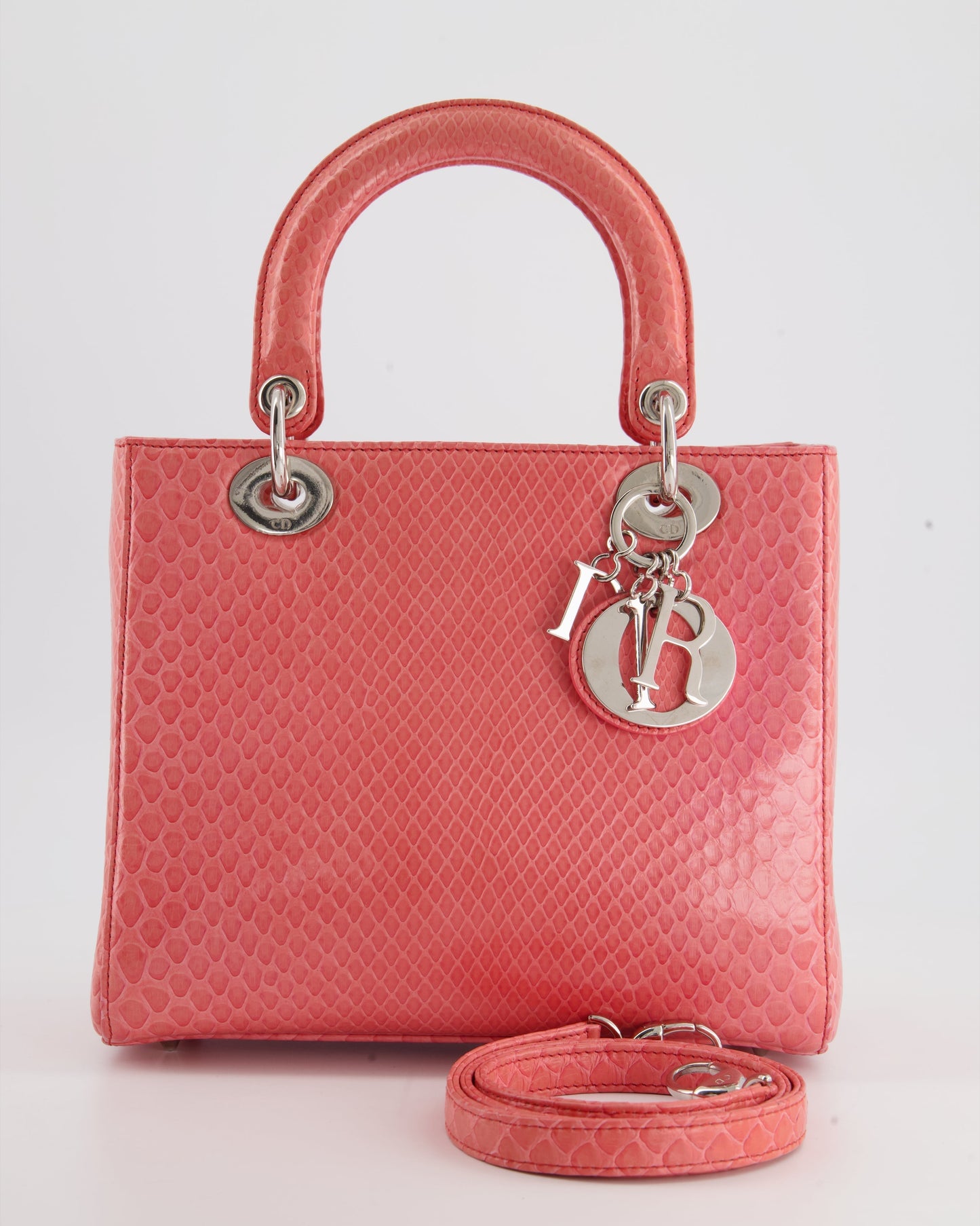 Christian Dior Medium Coral Python Lady Dior Bag with Silver Hardware