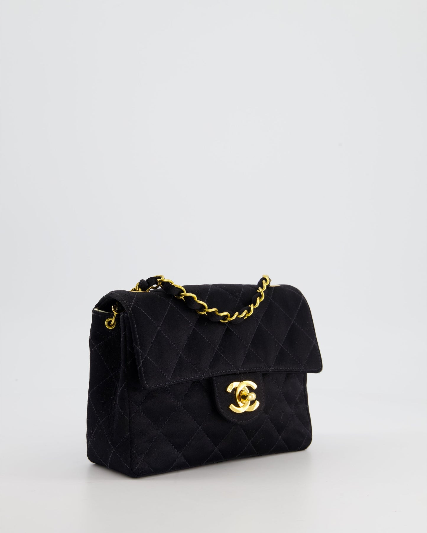 *HOT* Chanel   Satin Black Mini Square Flap Bag with 24K Gold Hardware