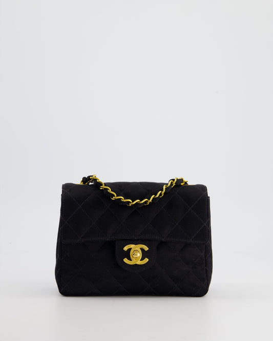 *HOT* Chanel   Satin Black Mini Square Flap Bag with 24K Gold Hardware