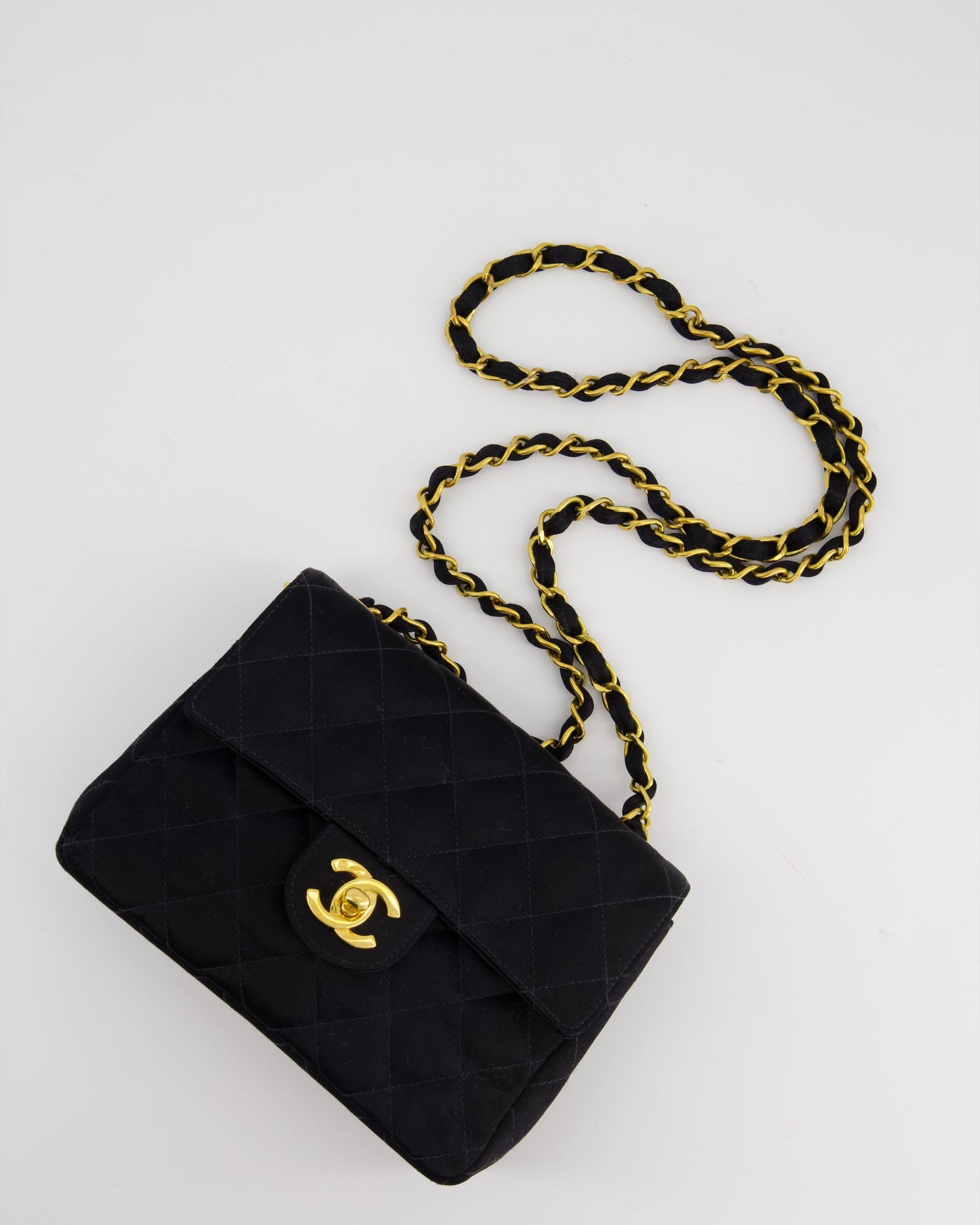 *HOT* Chanel   Satin Black Mini Square Flap Bag with 24K Gold Hardware