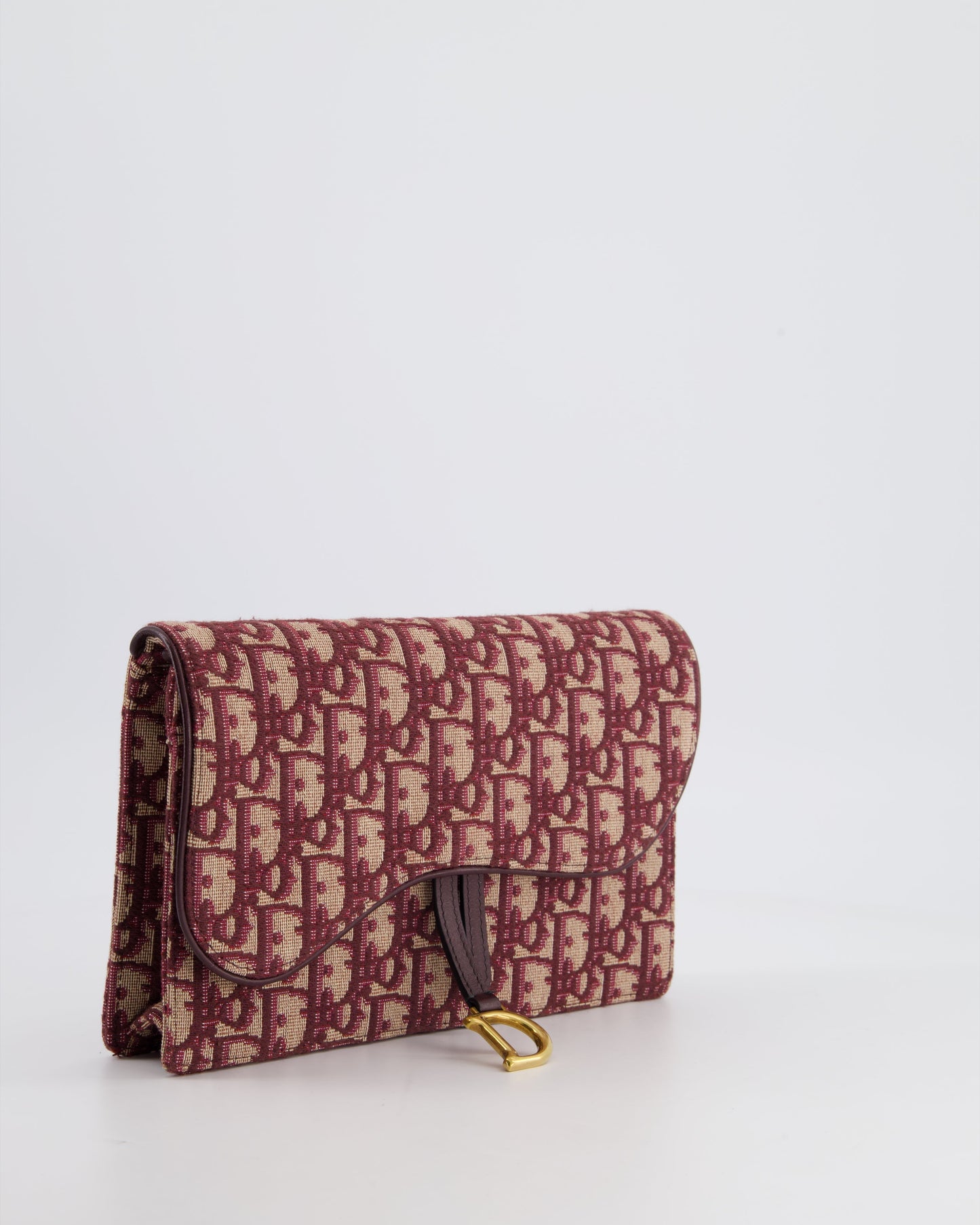 Christian Dior Burgundy Oblique Saddle Pouch with Gold Hardware