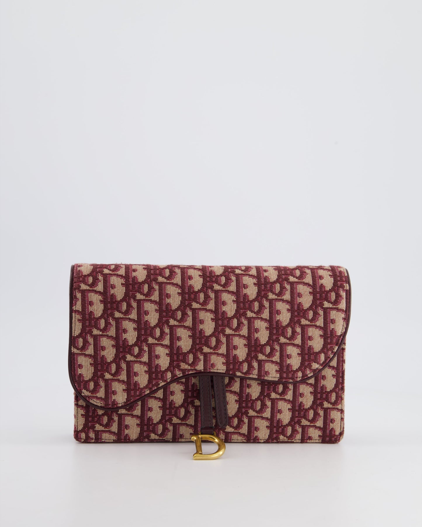 Christian Dior Burgundy Oblique Saddle Pouch with Gold Hardware