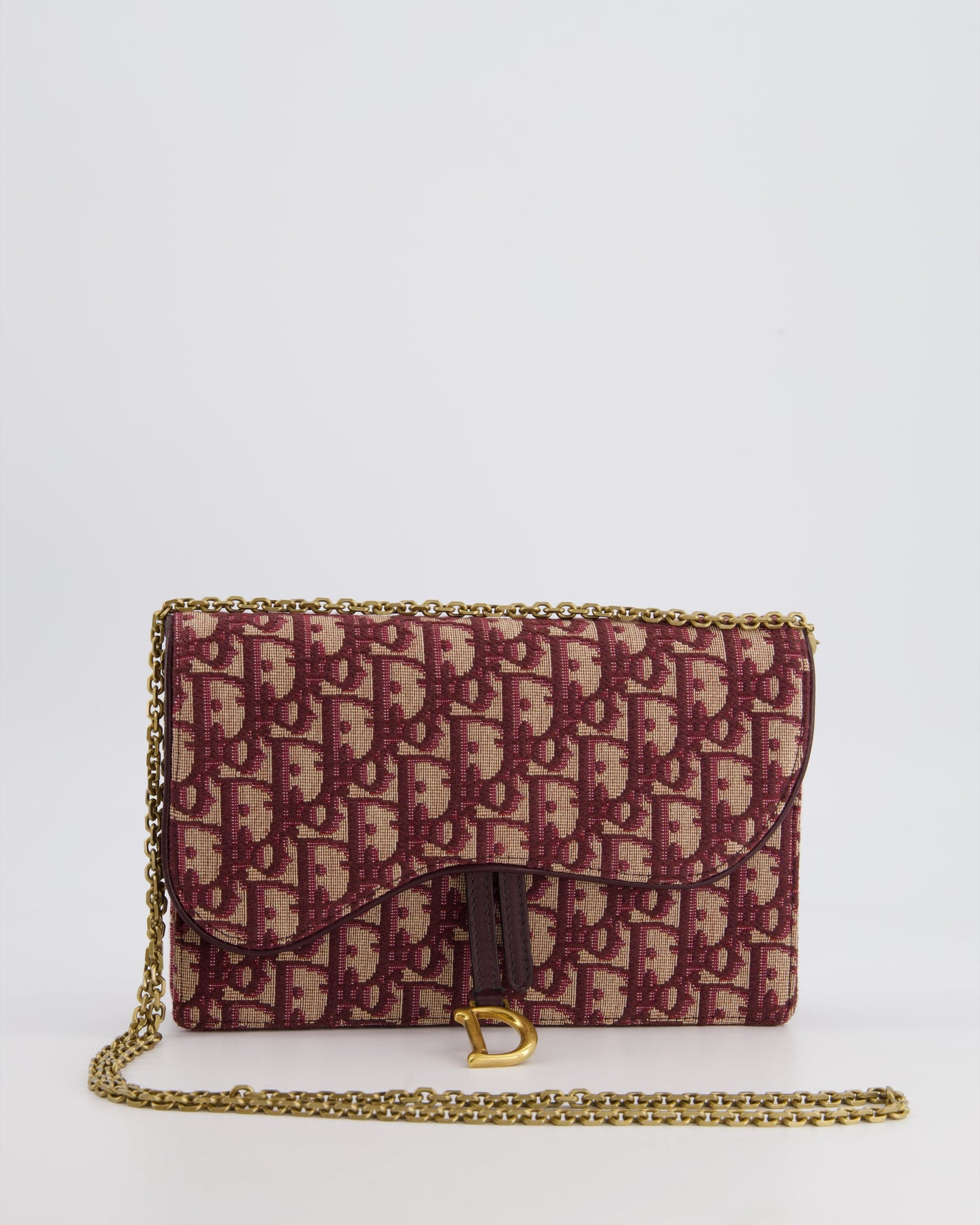 Christian Dior Burgundy Oblique Saddle Pouch with Gold Hardware