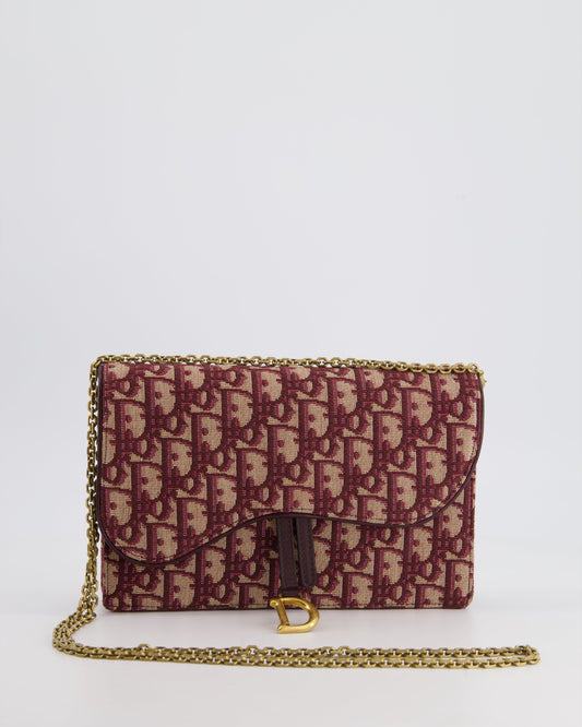 Christian Dior Burgundy Oblique Saddle Pouch with Gold Hardware