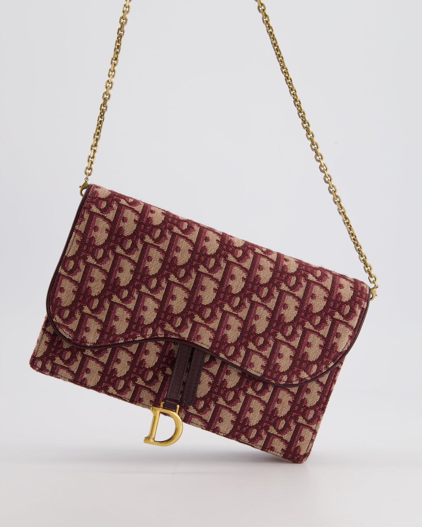 Christian Dior Burgundy Oblique Saddle Pouch with Gold Hardware