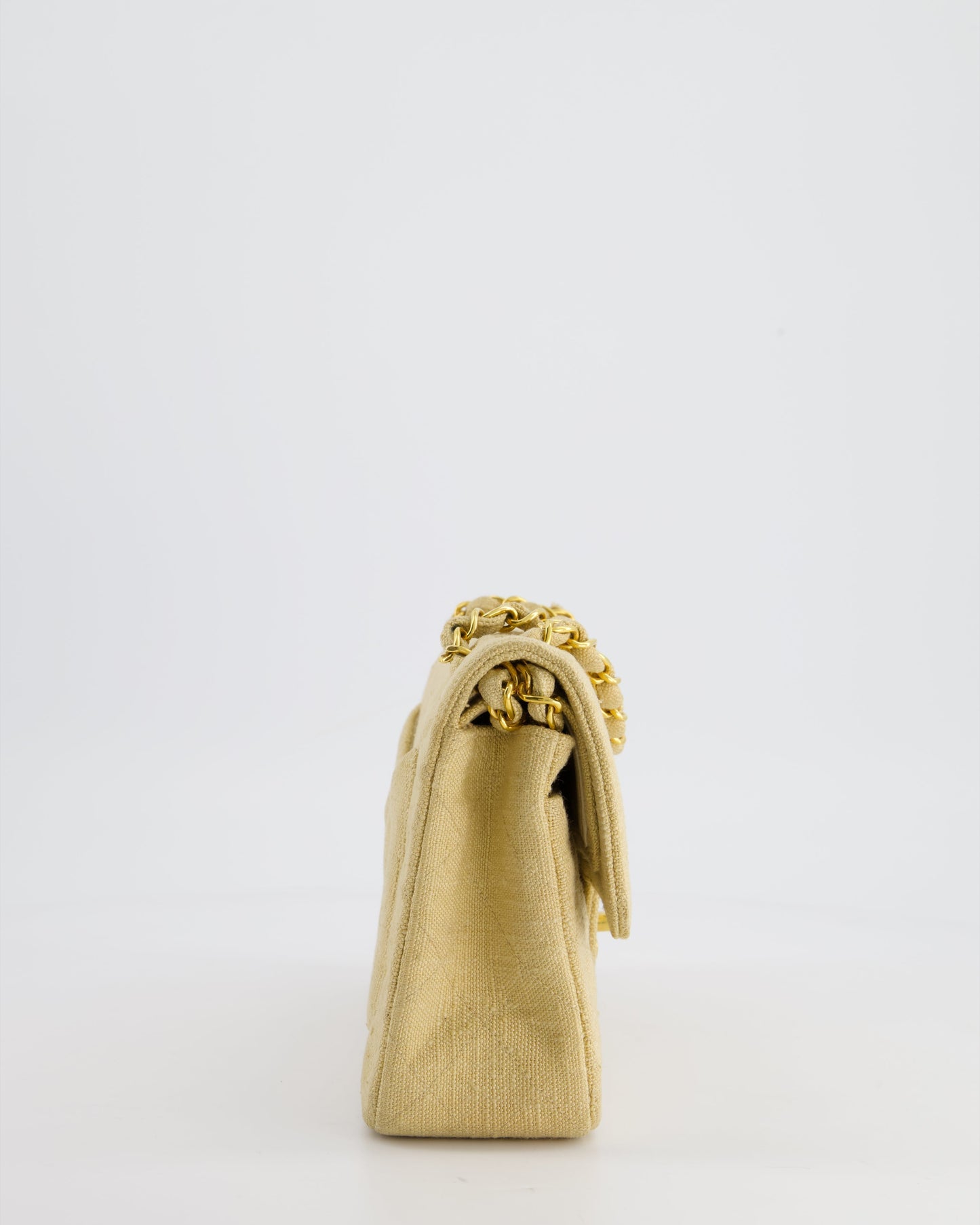 *HOT  * Chanel Beige Small Fabric Classic Double Flap Bag with 24K Gold Hardware