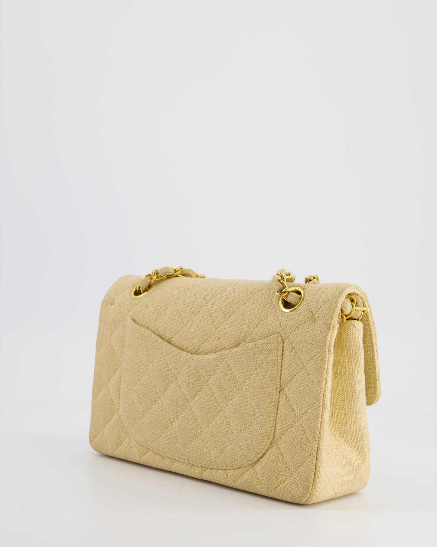 *HOT  * Chanel Beige Small Fabric Classic Double Flap Bag with 24K Gold Hardware