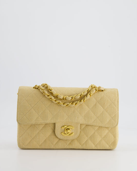 *HOT  * Chanel Beige Small Fabric Classic Double Flap Bag with 24K Gold Hardware