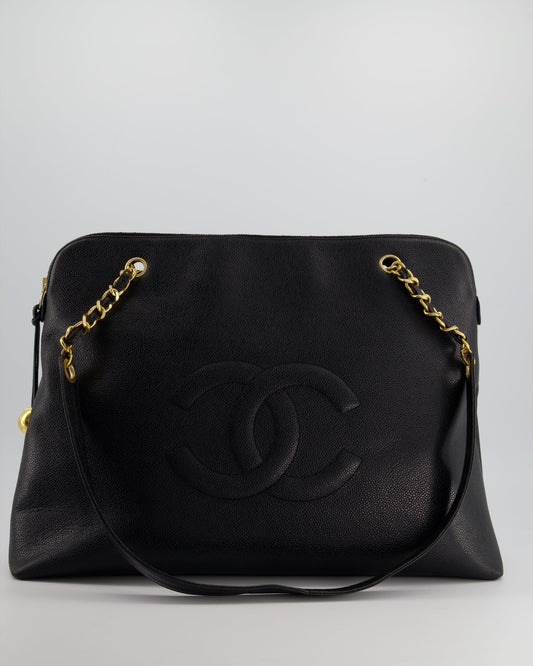 *HOT* Chanel Black   XL Coco Mark Shoulder Bag in Caviar Leather with 24K Gold Hardware