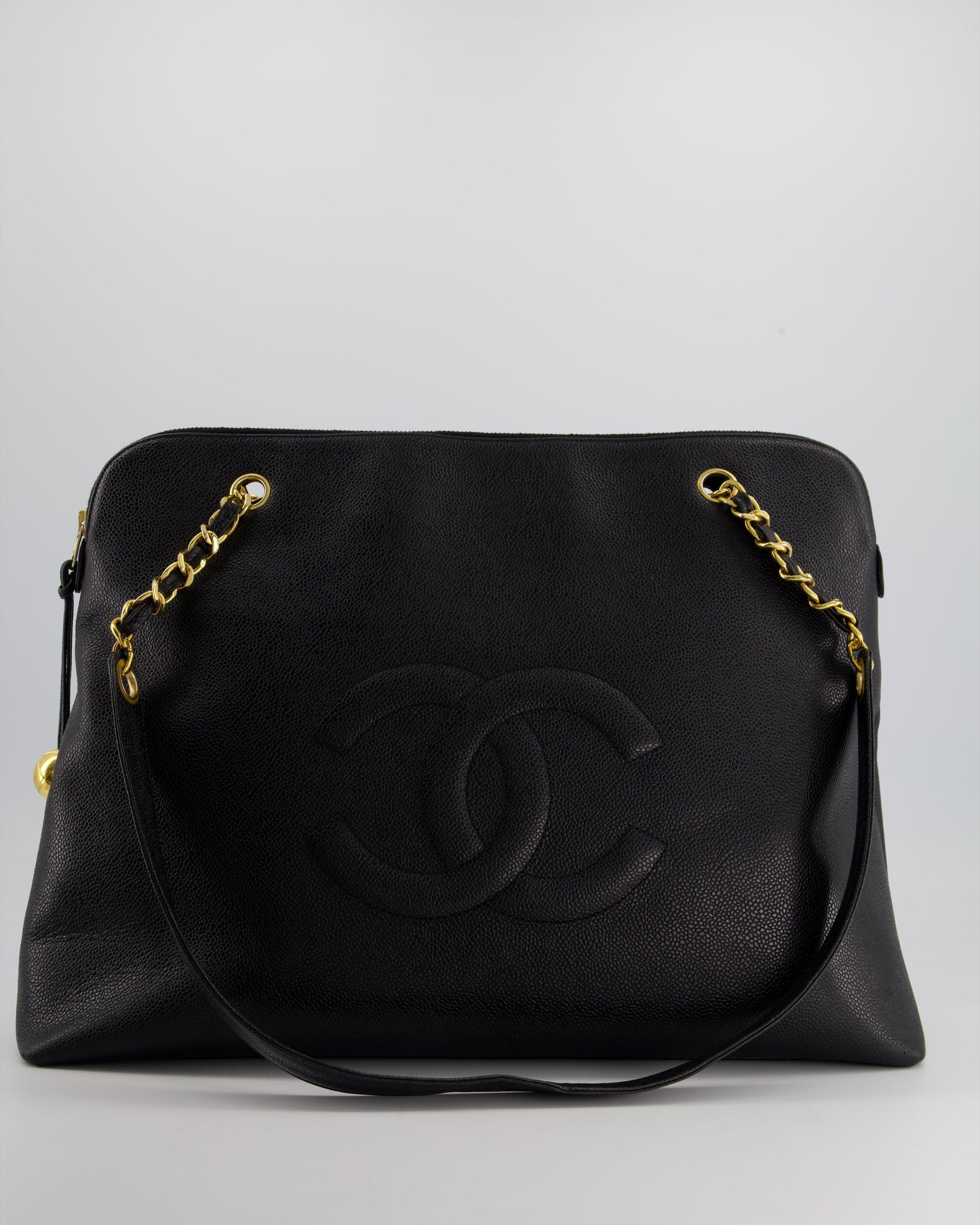 *HOT* Chanel Black   XL Coco Mark Shoulder Bag in Caviar Leather with 24K Gold Hardware