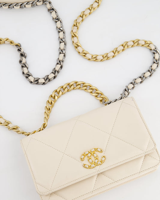 *HOT* Chanel 19 Cream Wallet on Chain in Lambskin Leather with Mixed Hardware