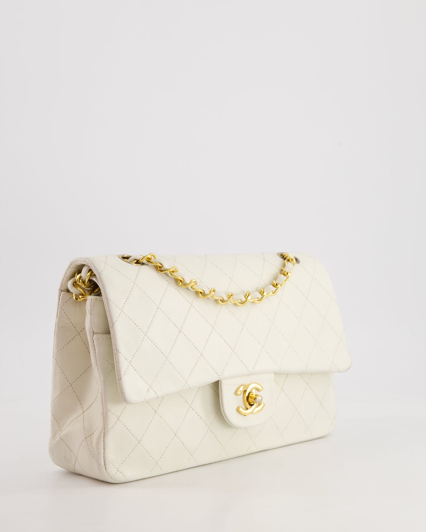 *FIRE PRICE* Chanel   White Medium Classic Double Flap Bag in Lambskin Leather with 24K Gold Hardware