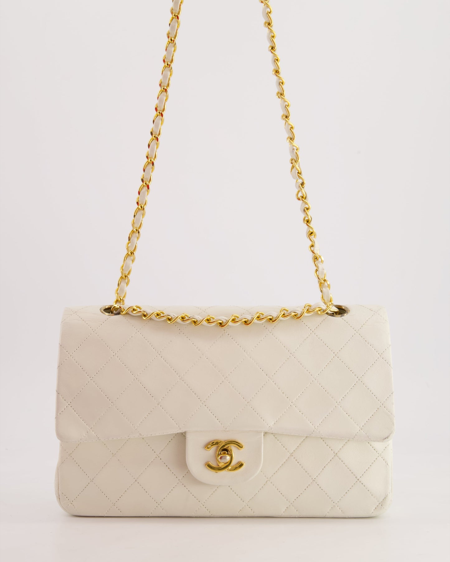 *FIRE PRICE* Chanel   White Medium Classic Double Flap Bag in Lambskin Leather with 24K Gold Hardware