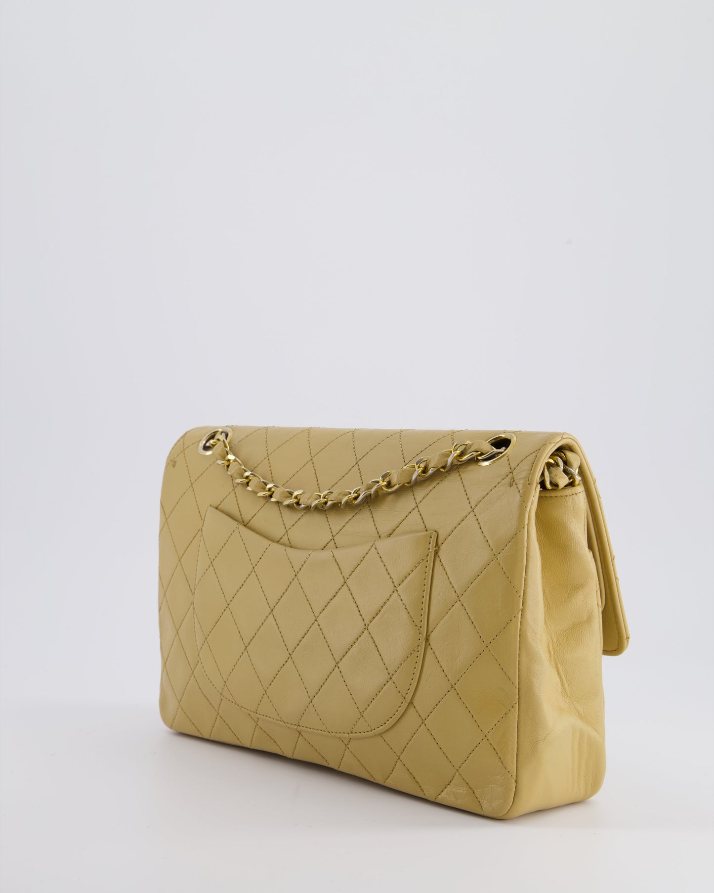 *FIRE PRICE* Chanel   Chai Beige Classic Medium Stitched Edge Double Flap Bag in Lambskin Leather with 24K Gold Hardware