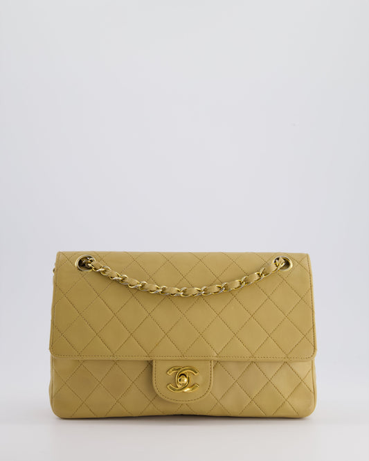 *FIRE PRICE* Chanel   Chai Beige Classic Medium Stitched Edge Double Flap Bag in Lambskin Leather with 24K Gold Hardware