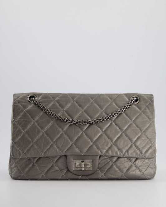 *FIRE PRICE* Chanel 2.55 Jumbo Reissue Bag in Metallic Grey Crumpled Calfskin Leather With Gunmetal Hardware