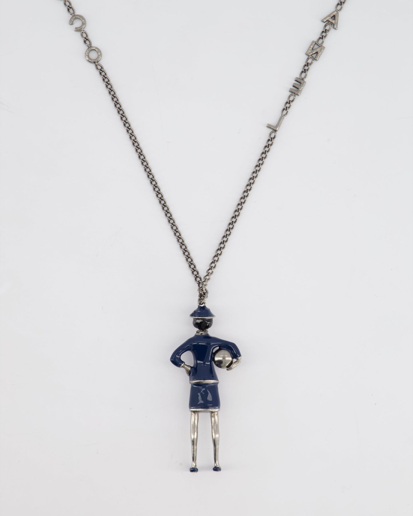 *HOT* Chanel Grey Mademoiselle Doll Charm Necklace with COCO & CHANEL Chain Details