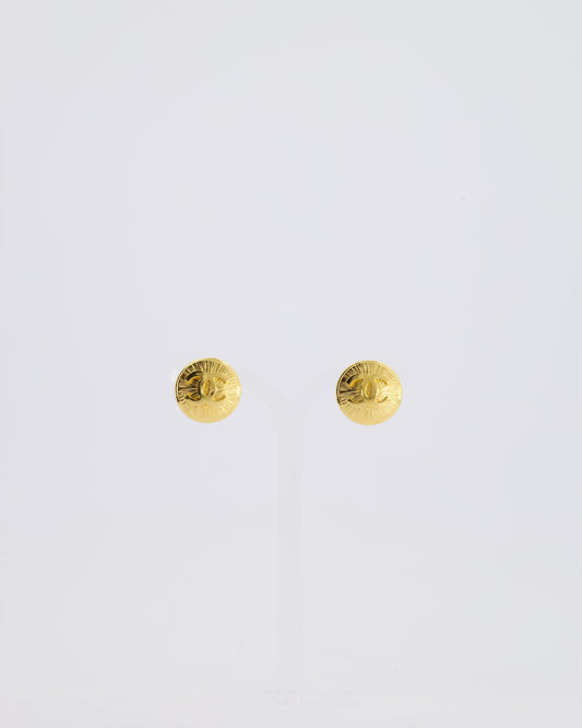 *HOT* Chanel   Gold Medallion Starburst Clip On Earrings with CC Logo Detail