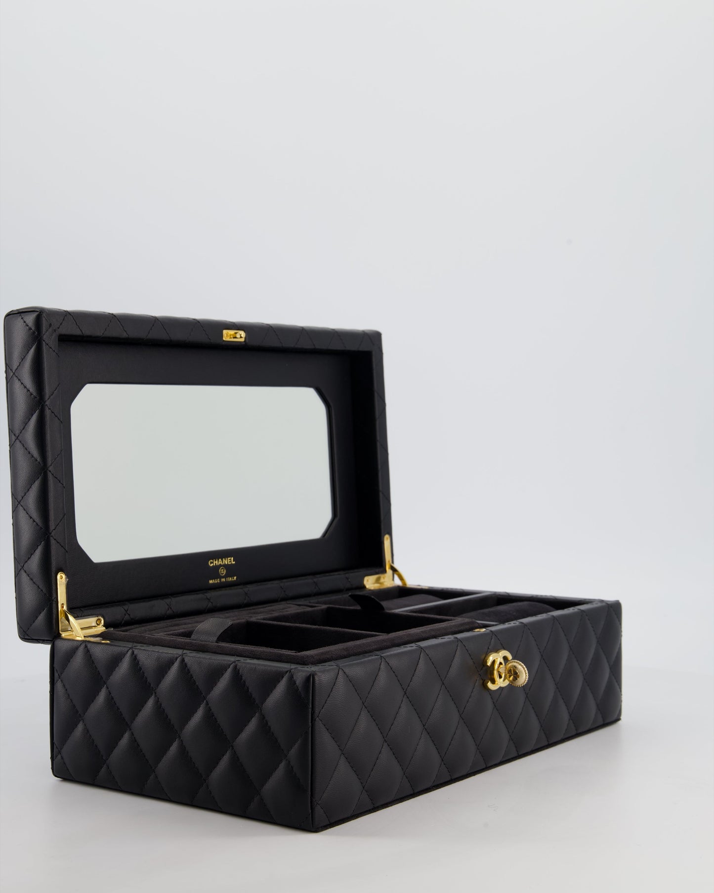 *HOT* Chanel Black Quilted Jewellery Box in Lambskin Leather with Gold Hardware