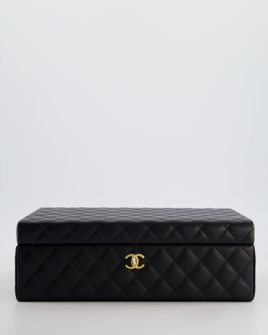 *HOT* Chanel Black Quilted Jewellery Box in Lambskin Leather with Gold Hardware