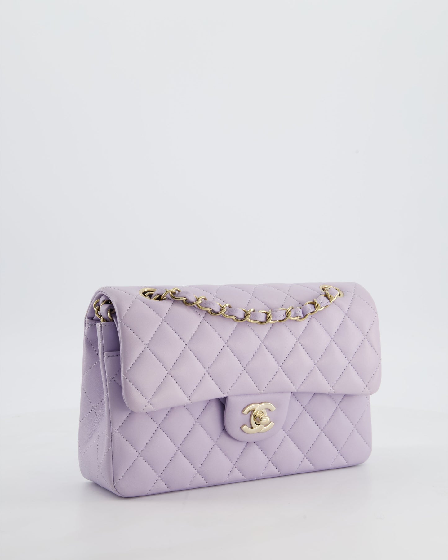 *CUTE COLOUR* Chanel Small Classic Double Flap Bag in Light Violet Lambskin Leather with Champagne Gold Hardware
