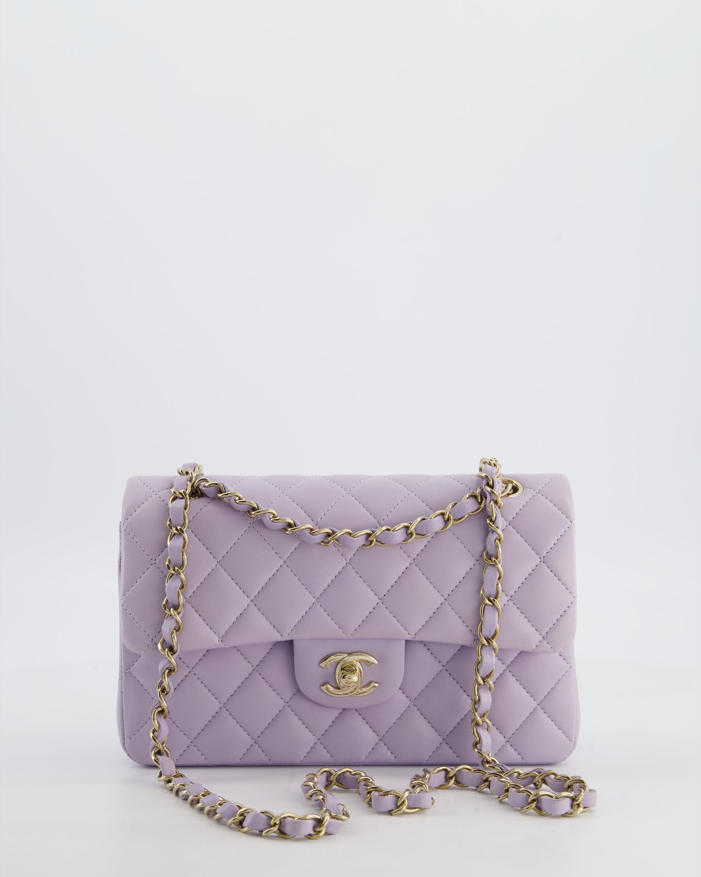 *CUTE COLOUR* Chanel Small Classic Double Flap Bag in Light Violet Lambskin Leather with Champagne Gold Hardware